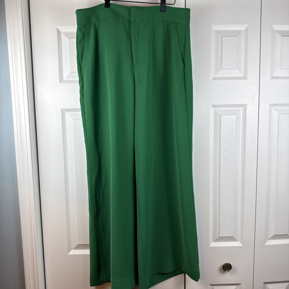 Banana Republic Women's Luscious Green Wide Leg Flat Front Solid Pants Size 14